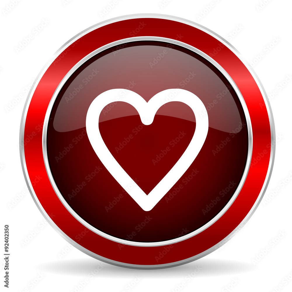 heart red circle glossy web icon, round button with metallic border heart red circle glossy web icon, round button with metallic border