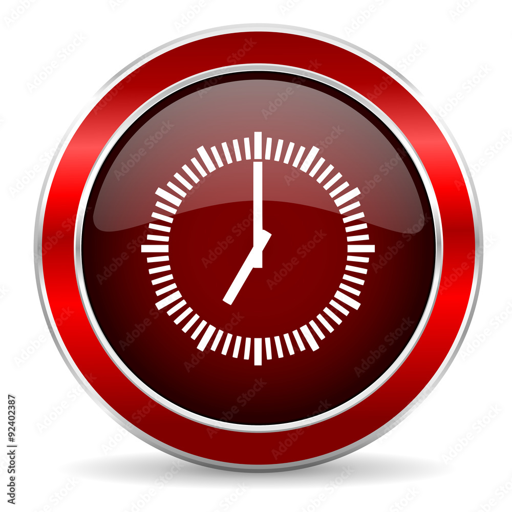 time red circle glossy web icon, round button with metallic border time red circle glossy web icon, round button with metallic border