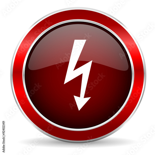 Free Download bolt red circle glossy web icon, round button with metallic border - GFXLoad