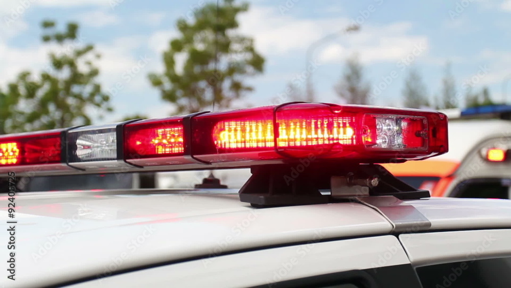 Flashing emergency siren lights on rescue truck