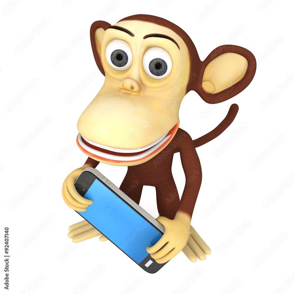 3d Funny Monkey With Smart Phone Stock Illustration Adobe Stock