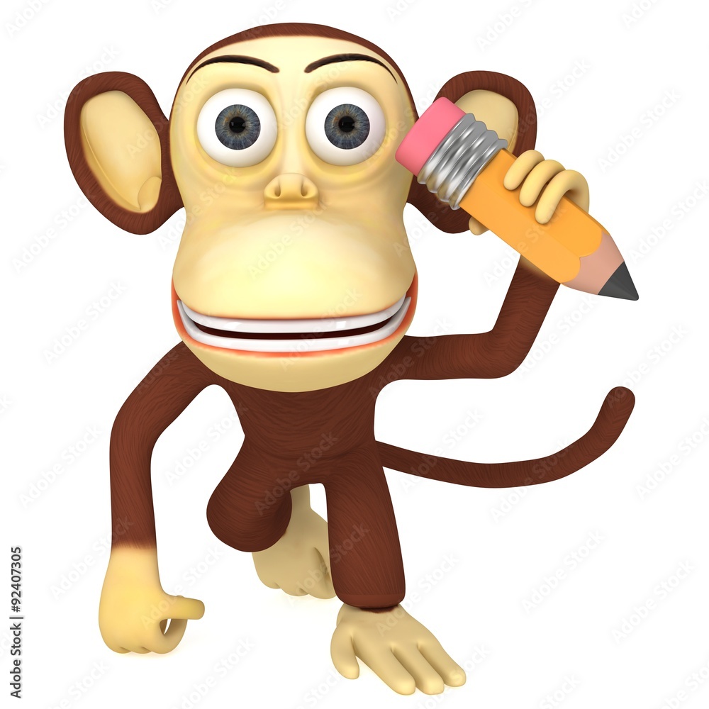 Fototapeta premium 3d funny monkey with pencil