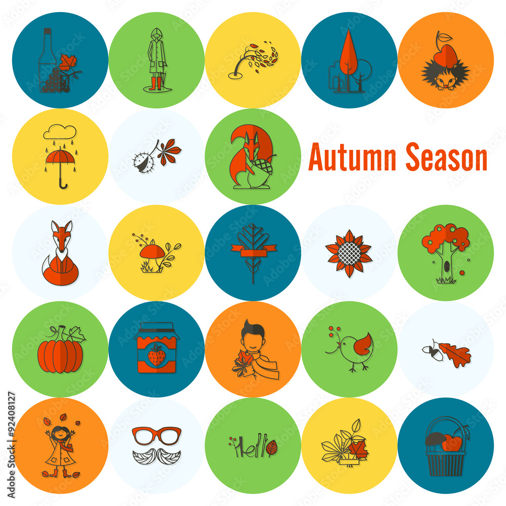 Set of Flat Autumn Icons Set of Flat Autumn Icons