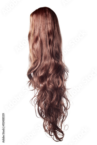 Fotografie, Obraz long curly brown wig on a white background