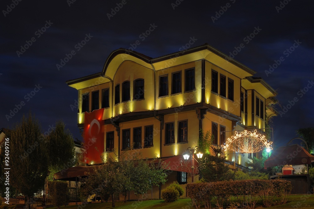 Fototapeta premium Ottoman Houses in Eskisehir blue evening, Odun Pazari Turkey