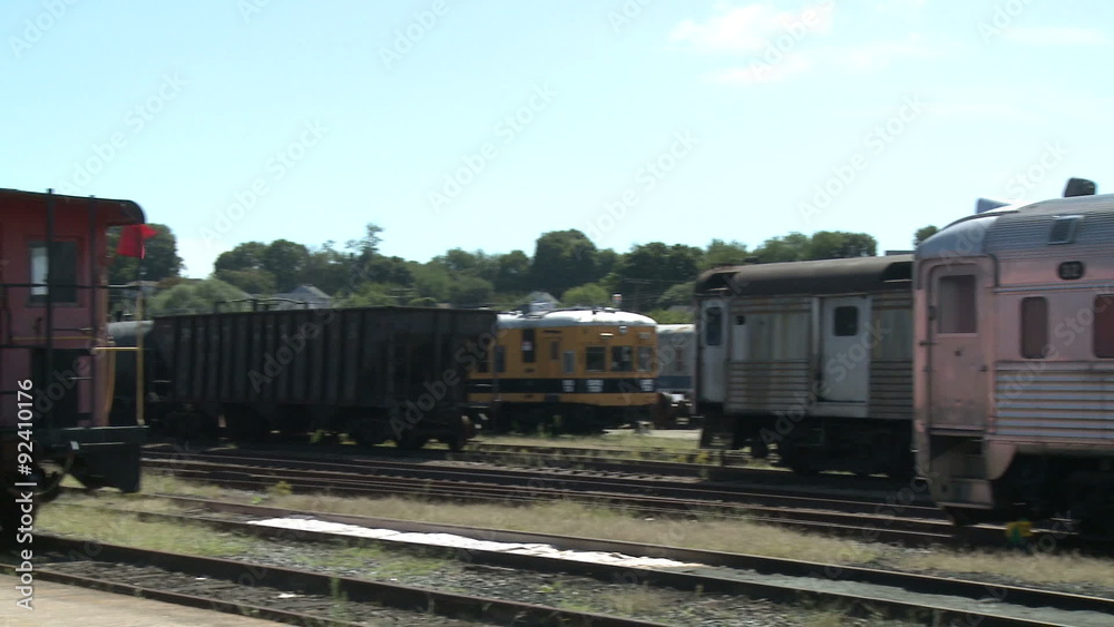A parked train facing the caboose A parked train facing the caboose