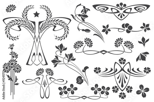 Fototapeta Naklejka Na Ścianę i Meble -  Vector set flower vignette  on different versions