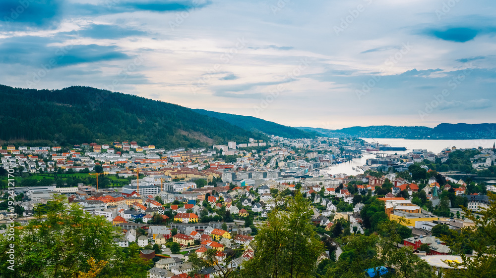 Fototapeta premium Aerial view Cityscape of Bergen, Norway