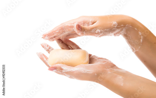 Women's hands with soap
