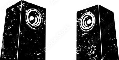 grunge sound-system speaker illustration icon in black and white