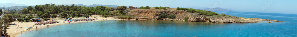 Panorama of the beach with people.