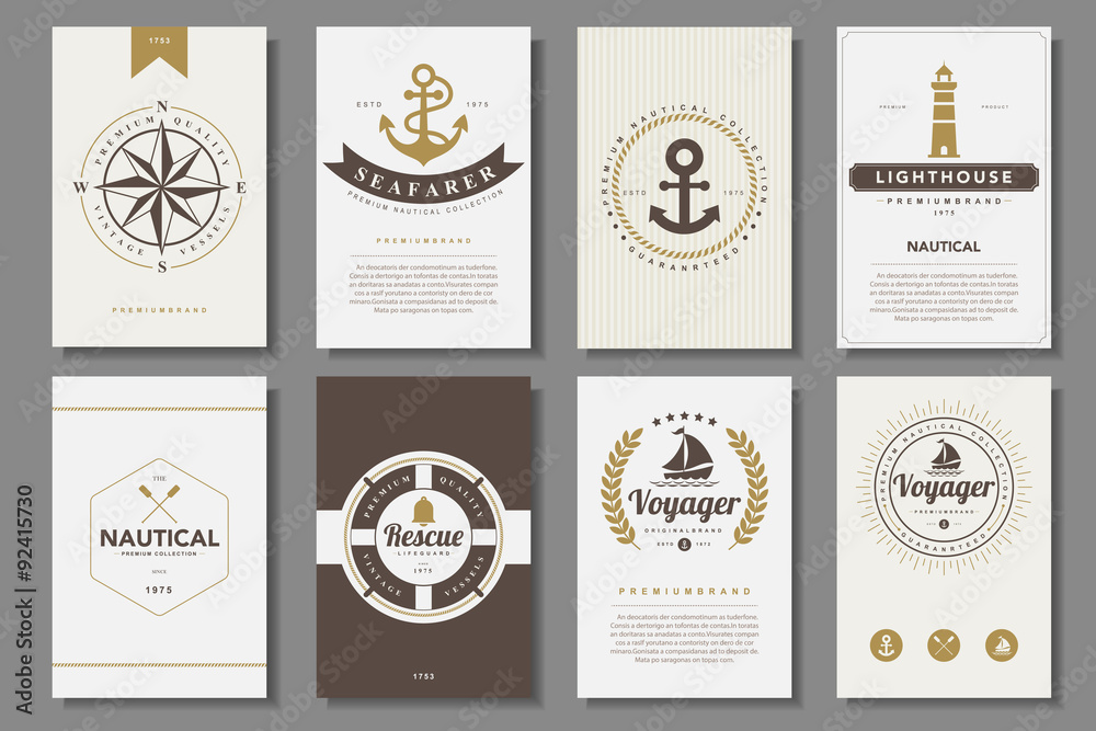 Obraz premium Set of nautical brochures in vintage style