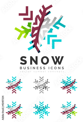 Set of abstract colorful snowflake logo icons, winter concepts