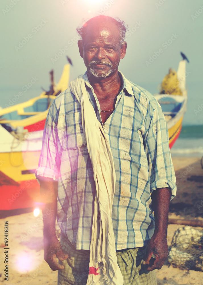 Indian Fisherman Kerela India Solitude Tranquil Concept