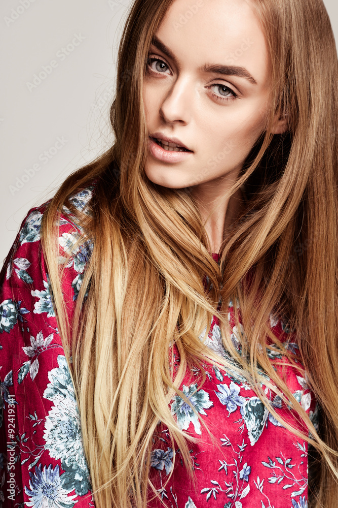 fashion woman beauty portrait long hair model face gray fashion woman beauty portrait long hair model face gray