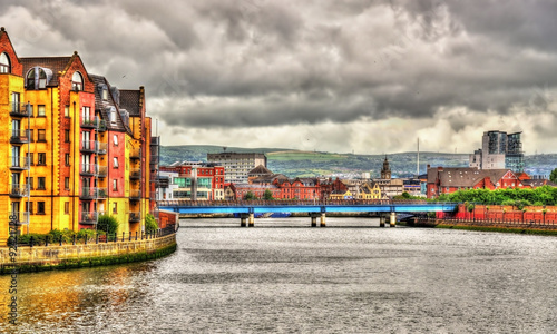 View of Belfast over the river Lagan - United Kingdom photo