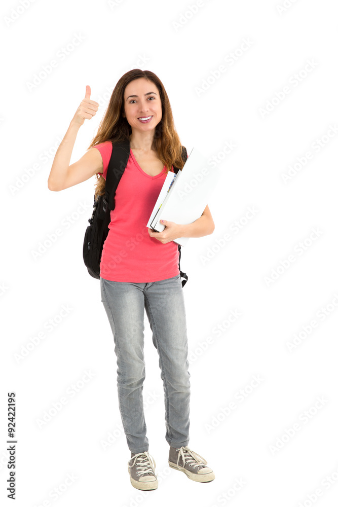 Female student showing thumbs up Female student showing thumbs up