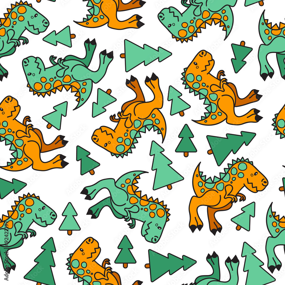 vector seamless cute graphical cartoon dinosaur pattern. childhood design. fantastic little dino vector seamless cute graphical cartoon dinosaur pattern. childhood design. fantastic little dino