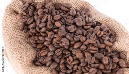 Coffee beans in a burlap bag © thodonal