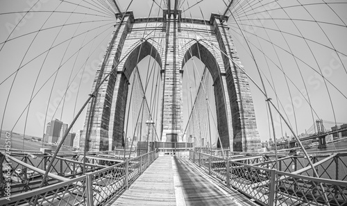 Brooklyn Bridge in fisheye lens, monochromatic style, USA. © MaciejBledowski