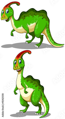 Green parasaurolophus standing and bending down