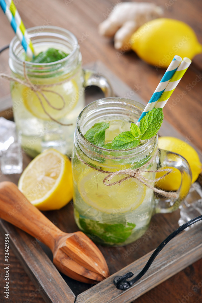 Fototapeta premium Lemonade with citrus and ginger