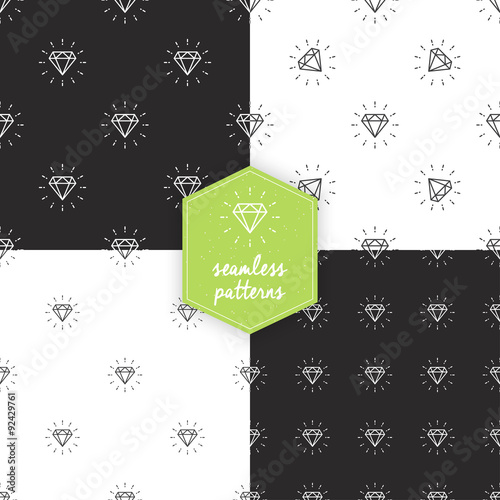 Set of Geometric Seamless Diamond Outline Patterns
