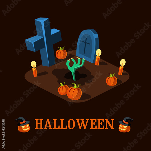 Cartoon Zombie Hand at Cemetery Halloween Vector Illustration