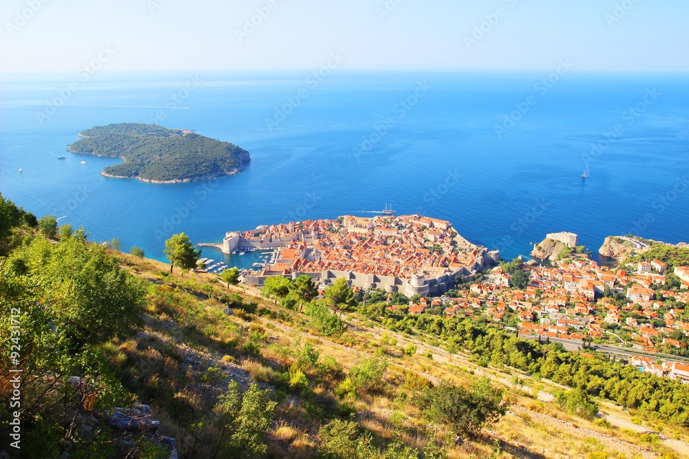 Panorama of Dubrovnik, Adriatic sea and island Lokrum