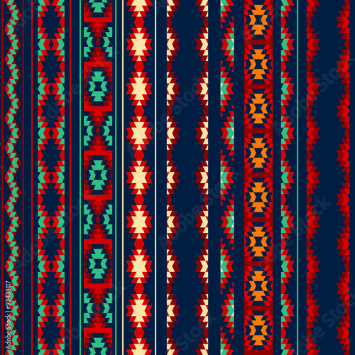Colorful red orange blue aztec striped ornaments geometric photo