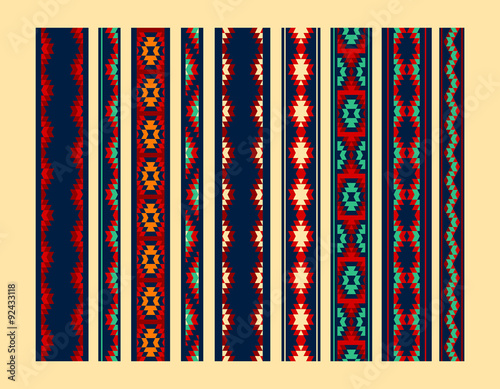 Colorful red yellow blue aztec ornaments geometric ethnic