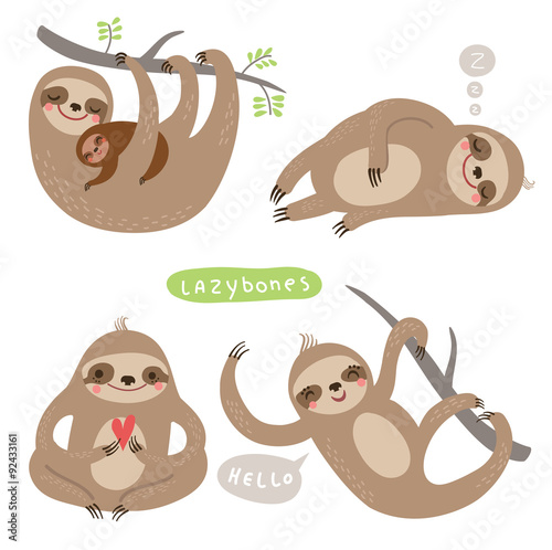 Set sloths. funny and cute lazy