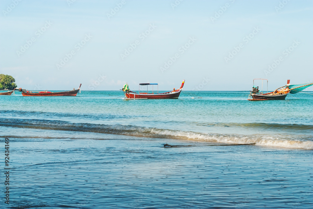 Seascape colorful with fishing boat in morning light