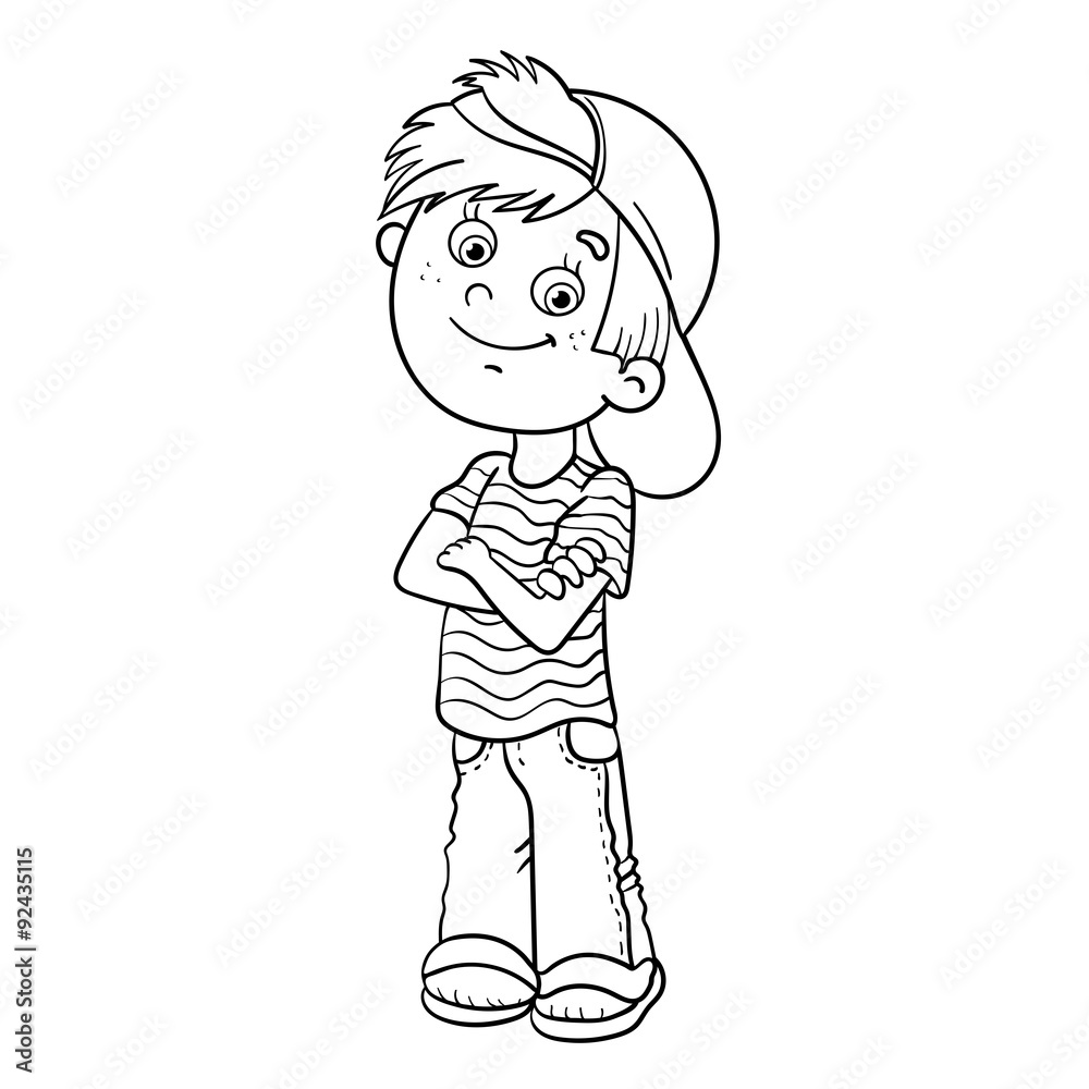 Coloring Page Outline Of A Cartoon Boy Stock Vector | Adobe Stock