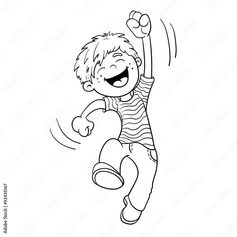 Coloring Page Outline Of A Cartoon Jumping Boy Stock Vector | Adobe Stock