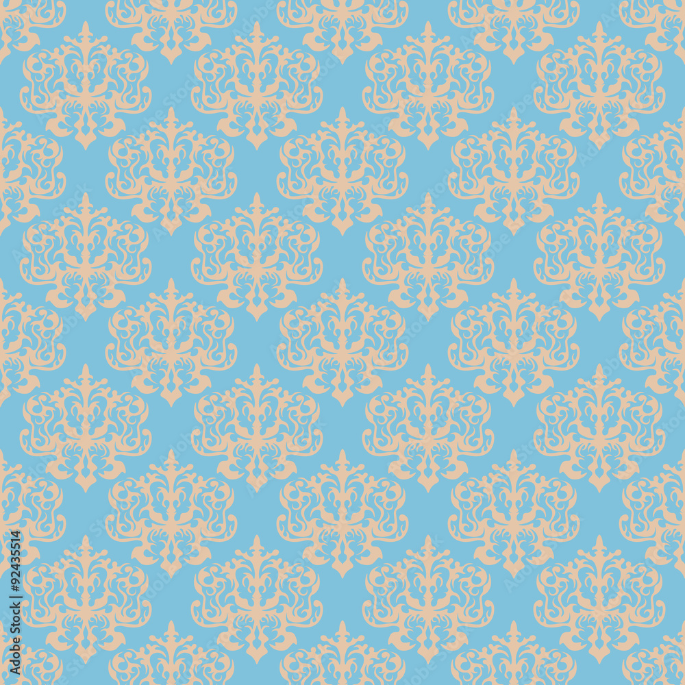 Damask blue seamless pattern. 
