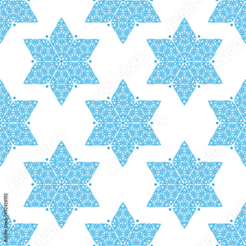 Ornamented Star of David seamless pattern. Israel symbol