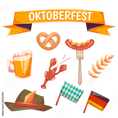 Set with oktoberfest celebration symbols. Vector illustration