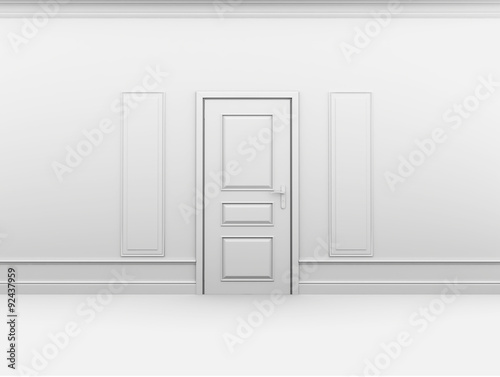 Fototapeta Naklejka Na Ścianę i Meble -  Closed door in empty interior with frame on wall