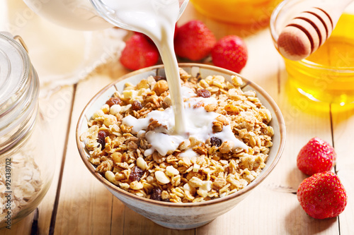 Canvas Print breakfast with muesli and fruits