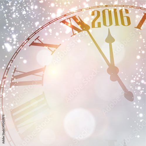 New 2016 year clock with snowy background.