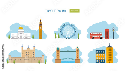 London, United Kingdom flat icons design travel concept. London