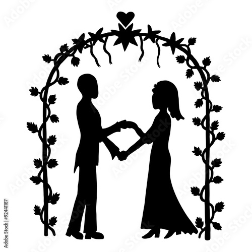 Ink image of couple getting married on outdoor wedding ceremony