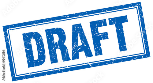 draft blue square grunge stamp on white