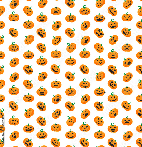 Fototapeta Naklejka Na Ścianę i Meble -  Seamless pattern from Halloween emotional pumpkins