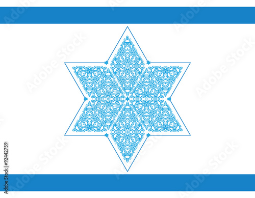 Ornamented Star of David isolated on white. Israel Symbol