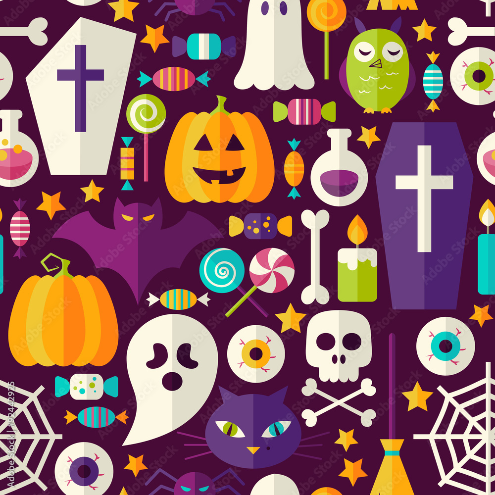 Flat Dark Halloween Party Seamless Pattern Flat Dark Halloween Party Seamless Pattern