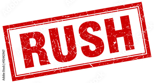 rush red square grunge stamp on white