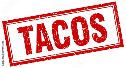 tacos red square grunge stamp on white