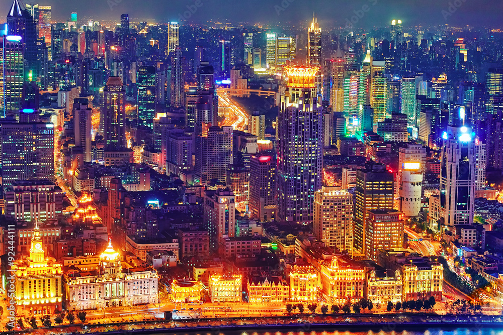 Beautiful view of Shanghai - Bund or Waitan waterfront at nigh Beautiful view of Shanghai - Bund or Waitan waterfront at nigh